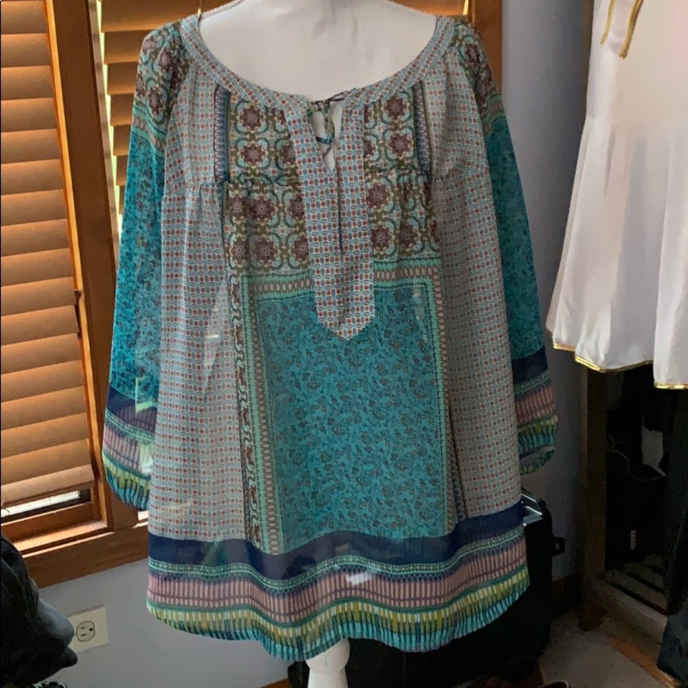 Anthropologie Multicolored Fig & Flower Top